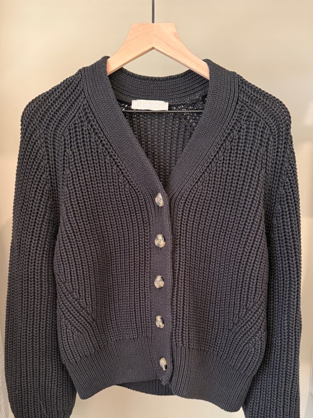 Everlane Black Chunky Button-Front Cardigan